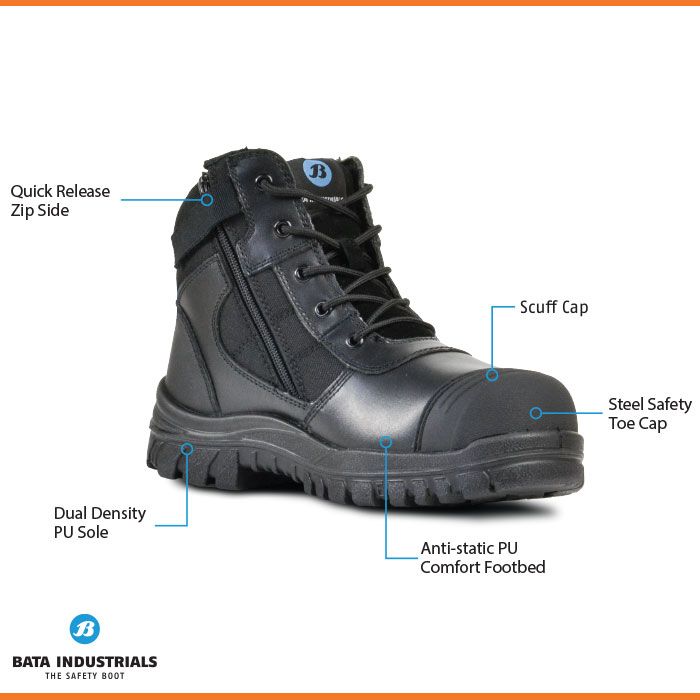 Bata Zippy Safety Boot Black 804-66641